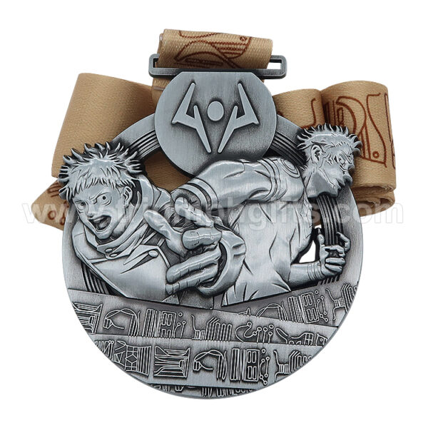 Custom 3D Antique Silver Anime Medal with Ribbon