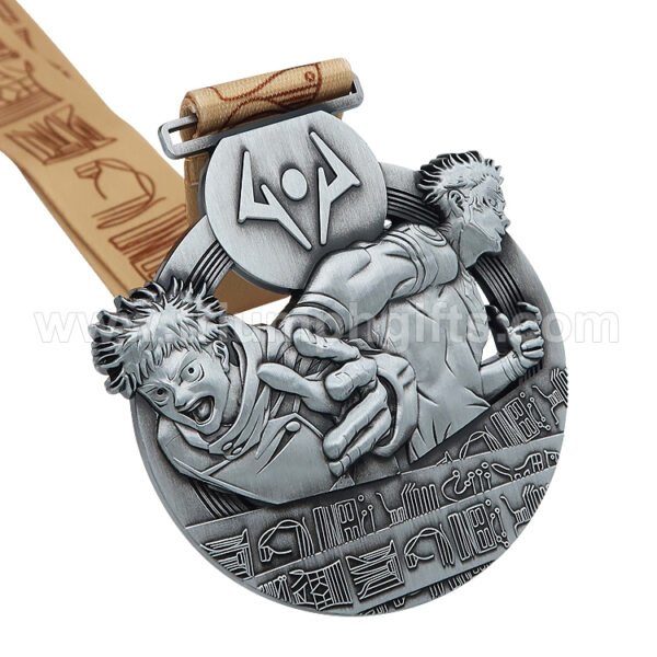 Custom 3D Antique Silver Anime Medal with Ribbon - Image 3