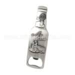 Stylish stainless steel bottle opener featuring a detailed cityscape and personalized engraving, perfect for promotional giveaways, corporate events, and souvenirs. Customizable design for branding opportunities.