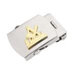 Gold V Logo belt buckle with silver frame, perfect for custom promotional products and awards.