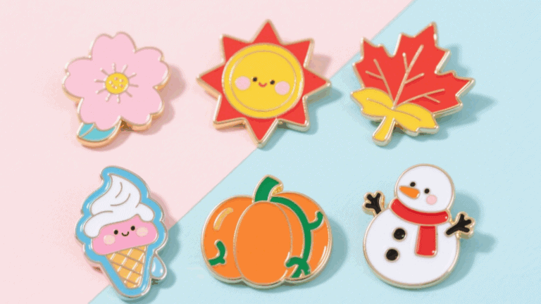 Cute custom enamel pin with soft enamel finish and pastel color design for retail and branding use.