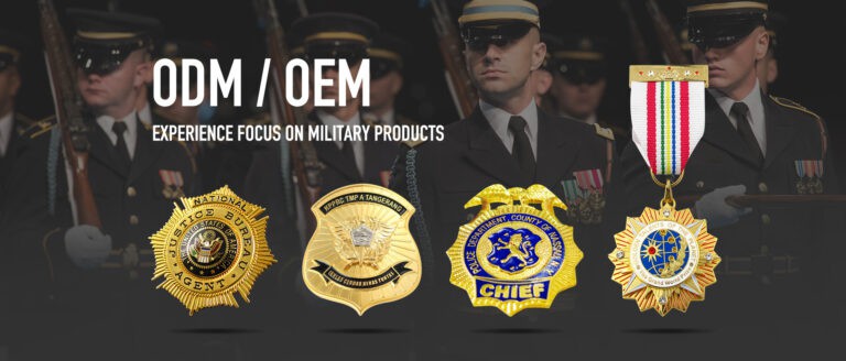 Custom military medals with ribbon drapes made by Triumph Gifts for official awards
