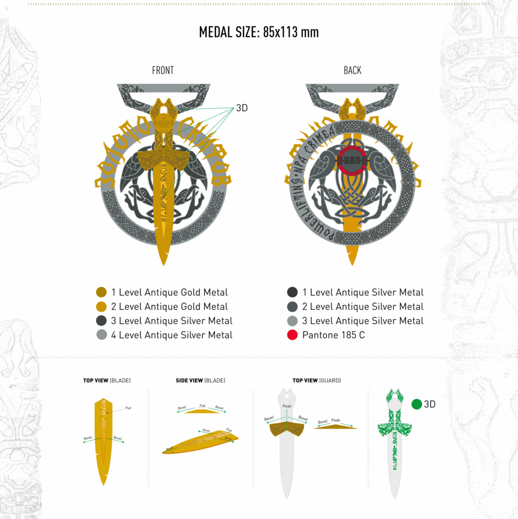 Intricate metallic medal with Viking-inspired design, featuring layered antique gold and silver finishes, custom engraved for awards and recognition.