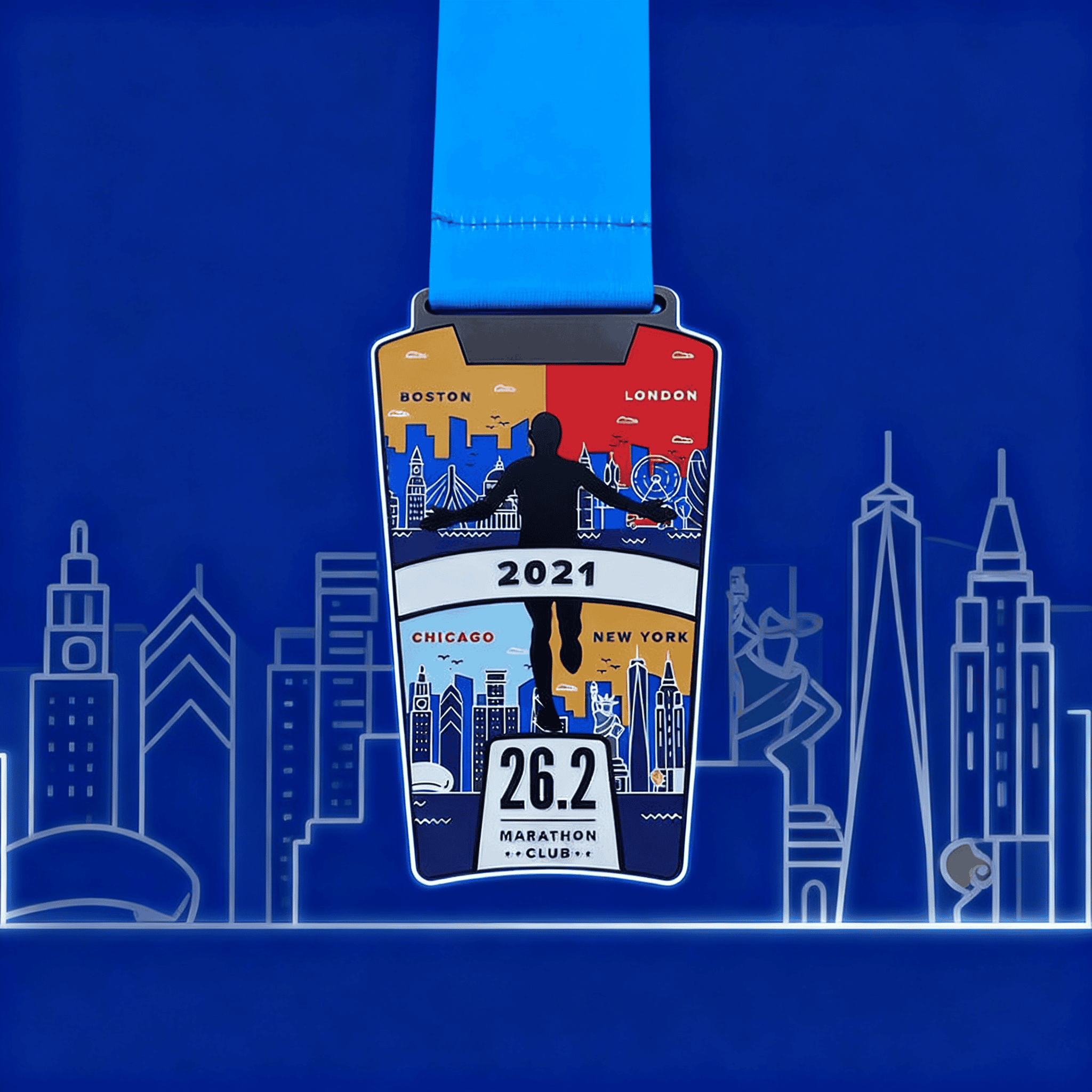 Custom marathon event medal with logo and theme design by Triumph Gifts.