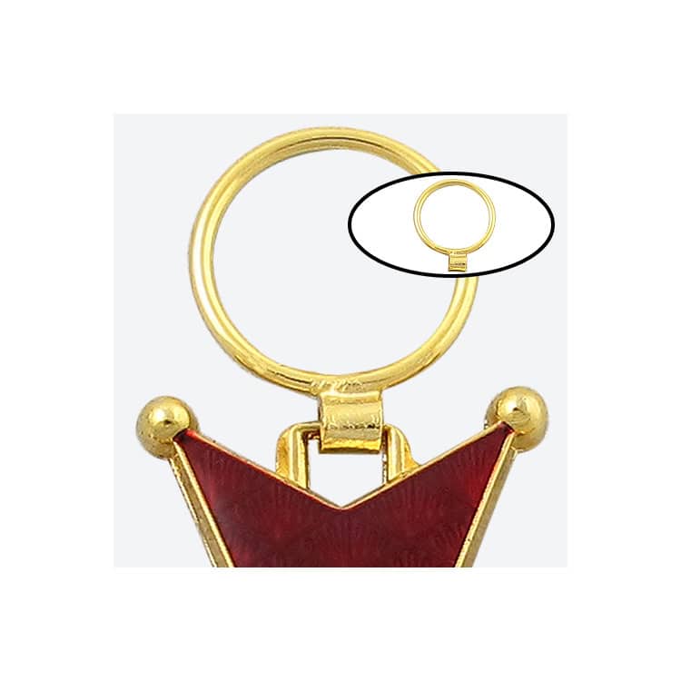 Gold and red crown-shaped keychain with a custom emblem, perfect for promotional giveaways and corporate branding. High-quality craftsmanship for awards or souvenir purposes.