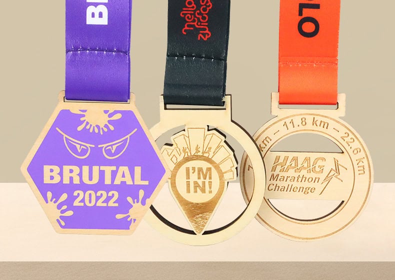 Brutal 2022 medal with purple ribbon, custom high-quality award medal for sports or events, featuring bold text and unique design.