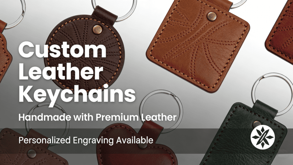 High-quality custom leather keychains with personalized engraving, crafted from premium leather for a luxurious feel and durable use. Perfect for branding and promotional giveaways.