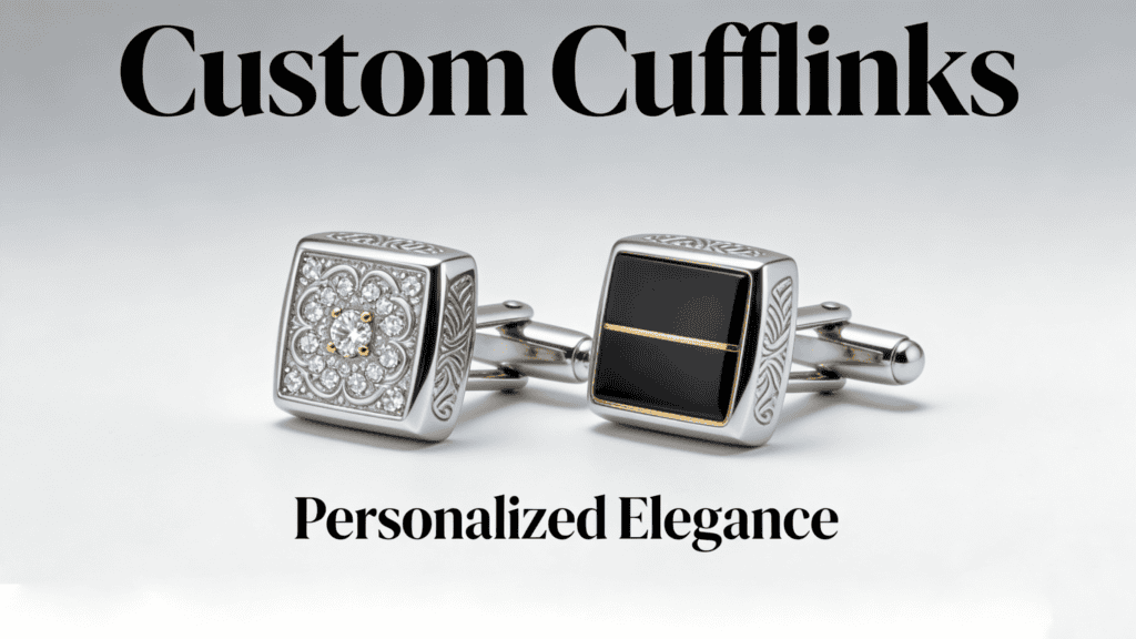 Elegant square cufflinks with intricate floral design and black enamel, perfect for personalized corporate or private label accessories.