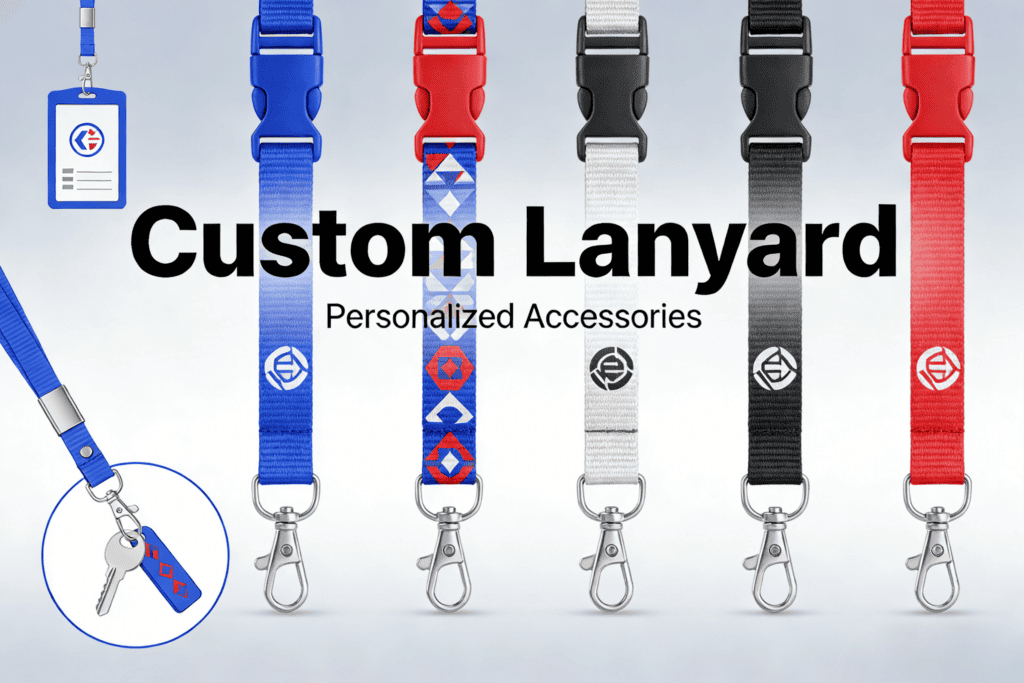 Custom lanyards with personalized designs, logos, and colors for corporate branding, events, and promotional giveaways. Durable materials and various printing options available.
