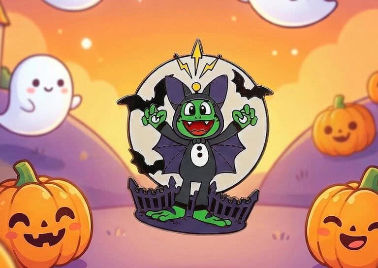 Custom Halloween-themed LED keychain featuring a cartoon bat character with a smiling face, surrounded by pumpkins and ghosts, perfect for festive branding and giveaways.